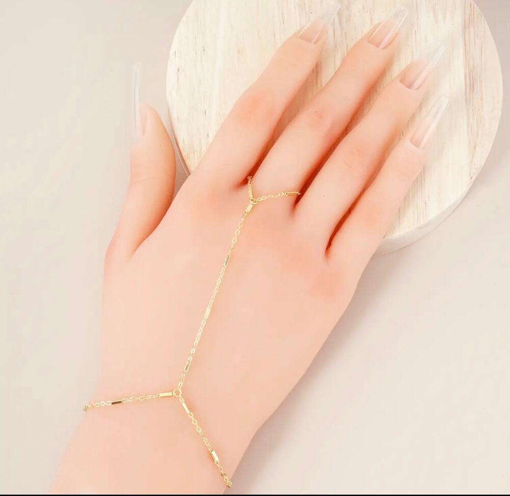 18K Gold Dipped Satellite Rectangle Hand Chain Bracelet